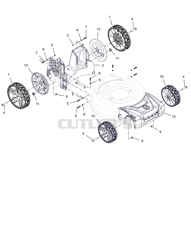 Wheels, Front Cover and Baffle