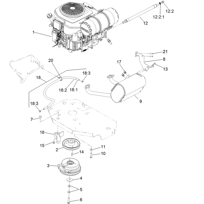 Engine, Muffler and Clutch Assembly