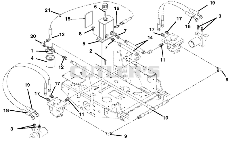 Hydraulic Tank, Filter, Motors And Pump To Tank Circuit