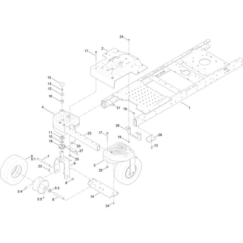 Frame, Front Axle and Caster Wheel Assembly