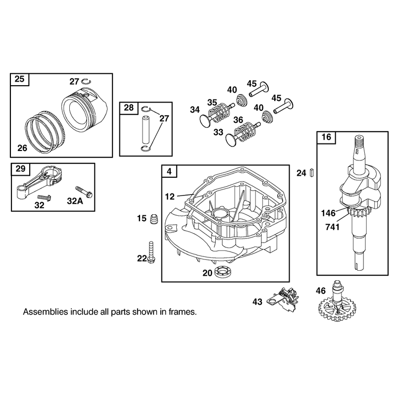 Crankcase Crankshaft Piston and Valve Assemblies Briggs and Stratton Model 12j805-2370-B1