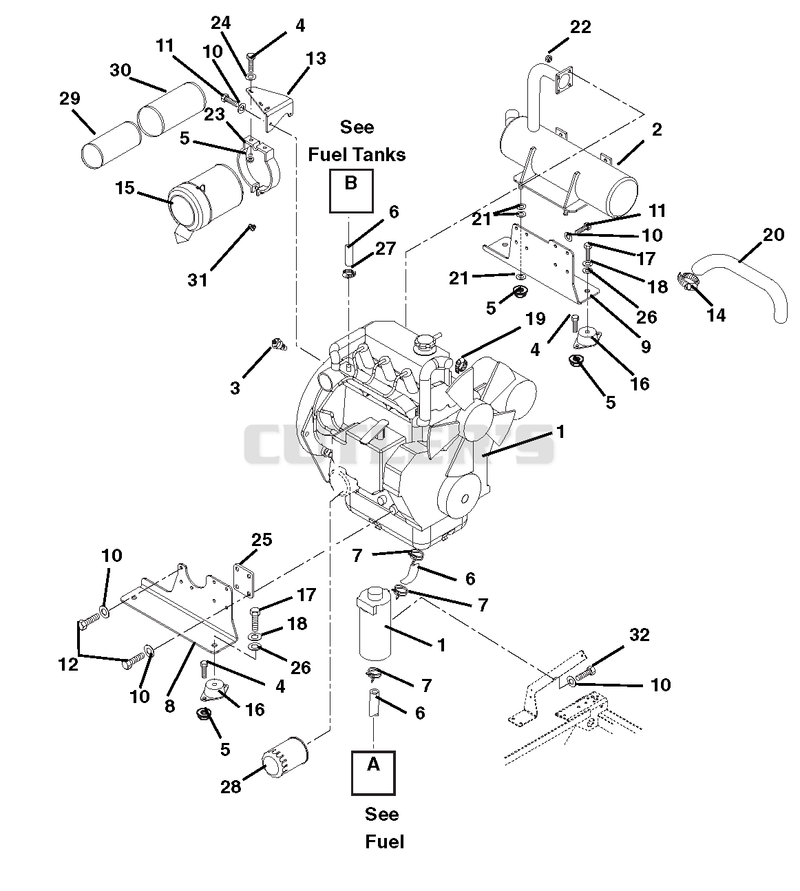 Engine, Muffler And Air Filter