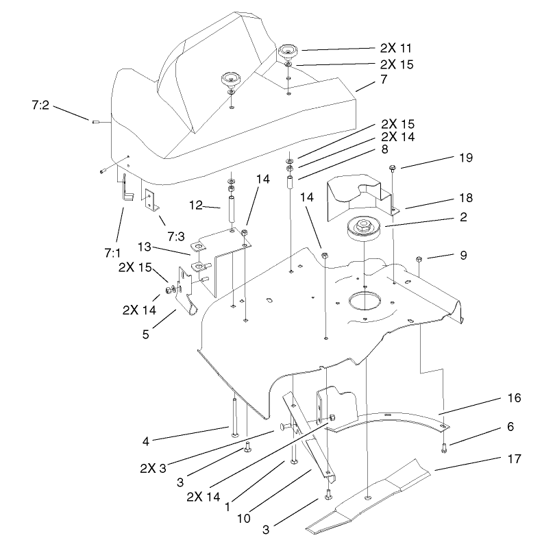 44 Inch Deck Component Assembly