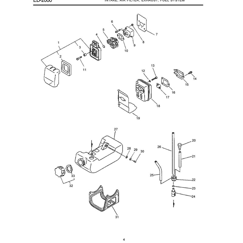 Intake, Air Filter, Exhaust, Fuel System