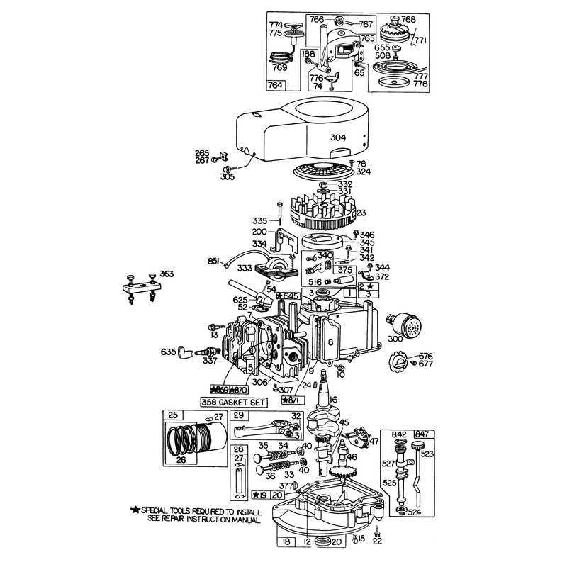 Engine Briggs and Stratton Model 110908-0424-01 and Model 110908-0405-01