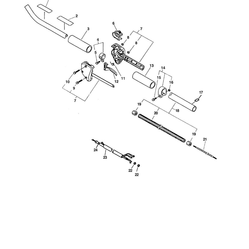 DRIVE SHAFT, HANDLES, THROTTLE, STOP SWITCH