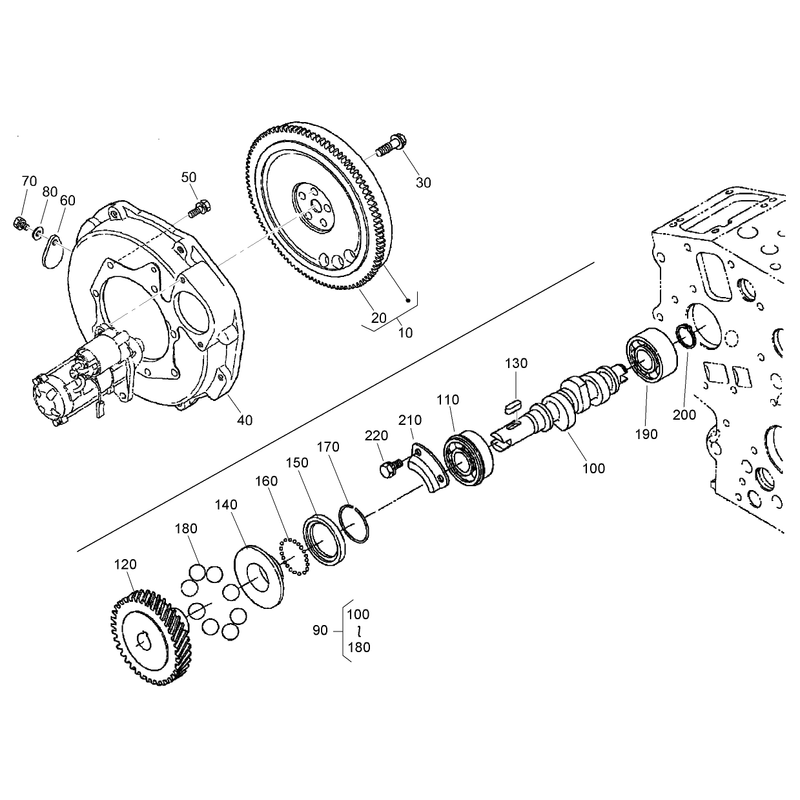 Flywheel Fuel Camshaft and Governor Shaft Assembly