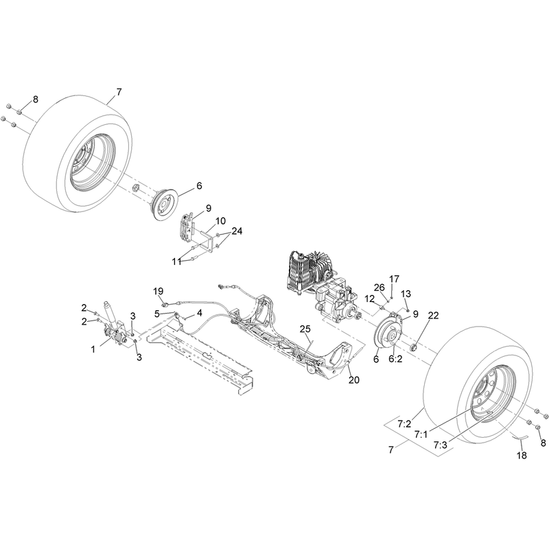 Rear Wheel and Park Brake Assembly