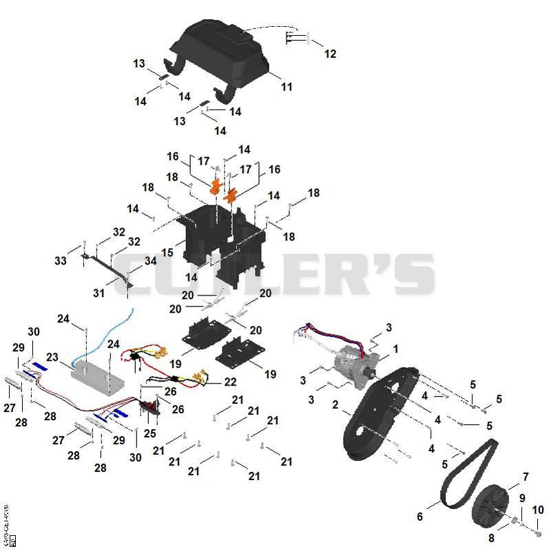 Electric motor, Electronic module, Battery compartment