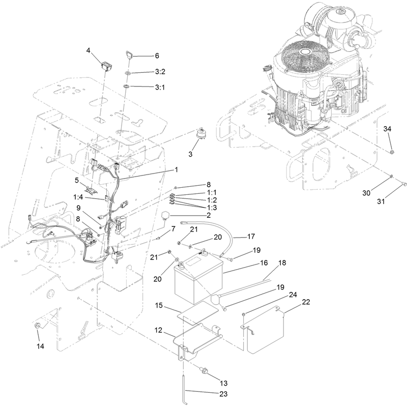 Battery and Wire Harness Assembly