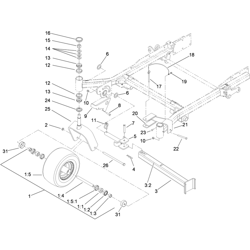 Fork Caster Wheel and Z Stand Assembly
