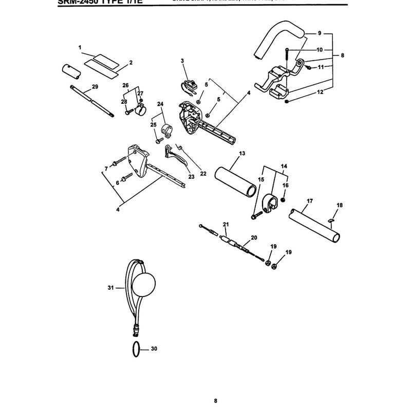 Type 1/1 E Drive Shaft, Handles, Throttle, Stop Switch