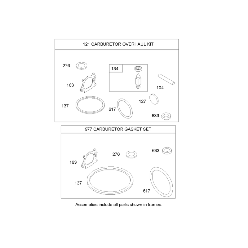 Carburetor Overhaul Kit Assembly Briggs and Stratton 122K02-0172-E1