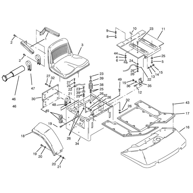 Fenders Floor Pan and Seat Assembly