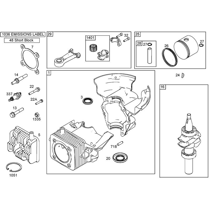 Crankcase, Crankshaft, Cylinder Head, and Connecting  Rod Assemblies Briggs and Stratton 084332-0130-E1