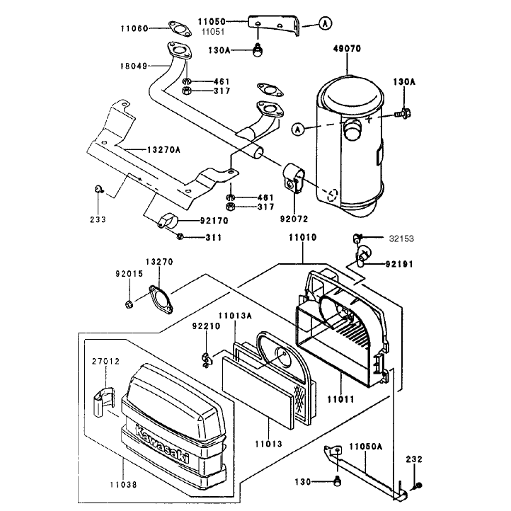 Air Filtermuffler Assembly Kawasaki Fh451v-As08