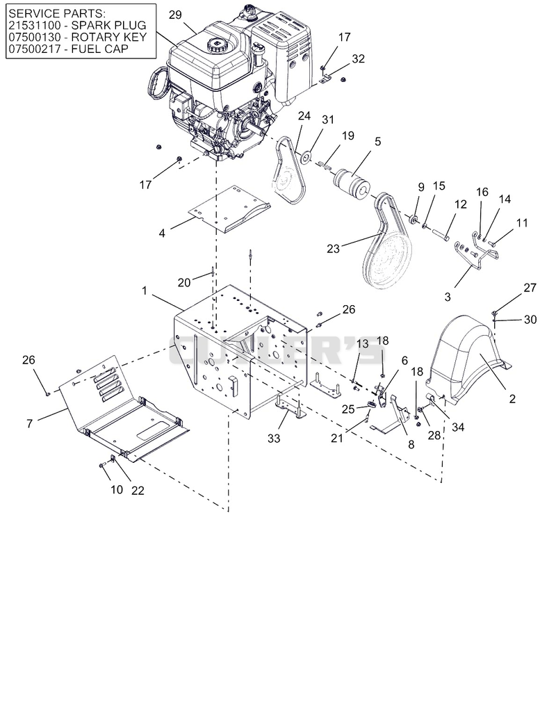 Engine, Frame And Belt Drive - 32"