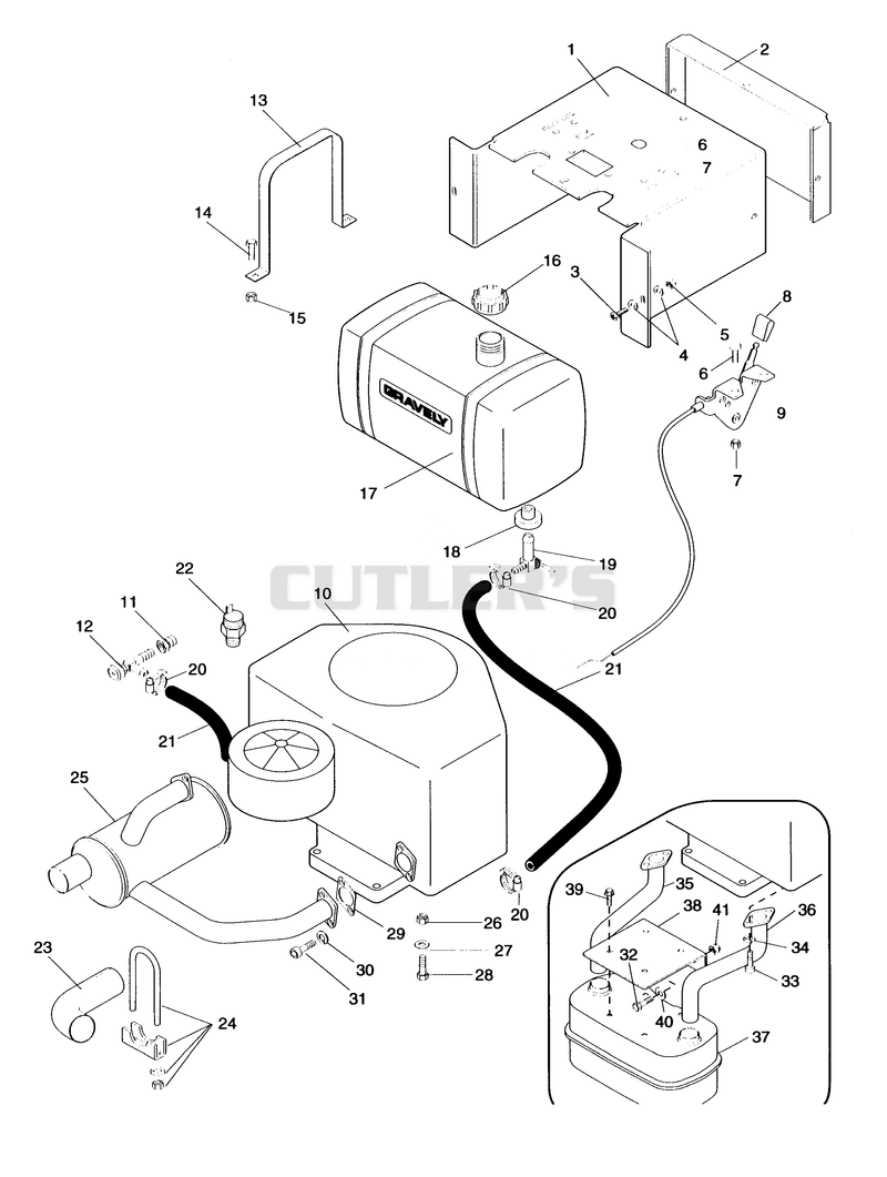 FUEL AND EXHAUST SYSTEM 16 AND 18 H.P.