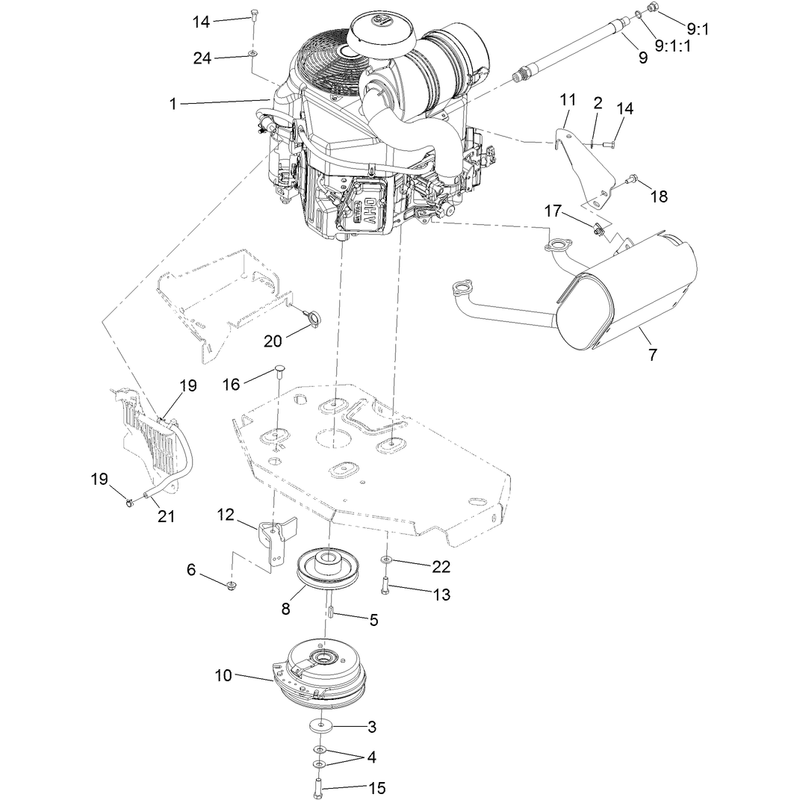Engine, Muffler and Clutch Assembly