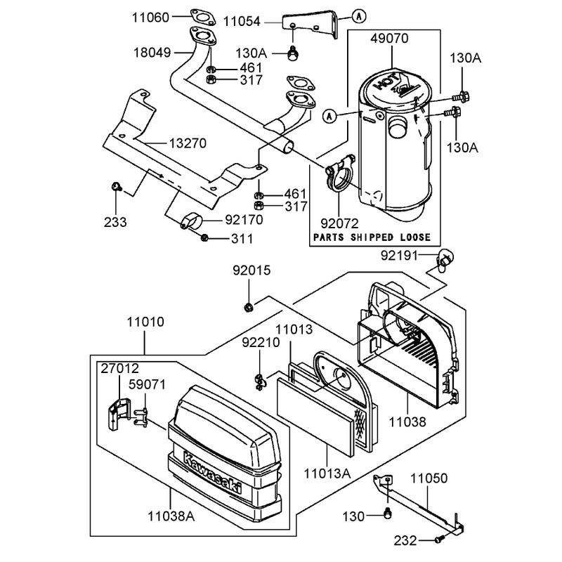 Air Filter and Muffler Assembly  Kawasaki FH580V-CS13-R
