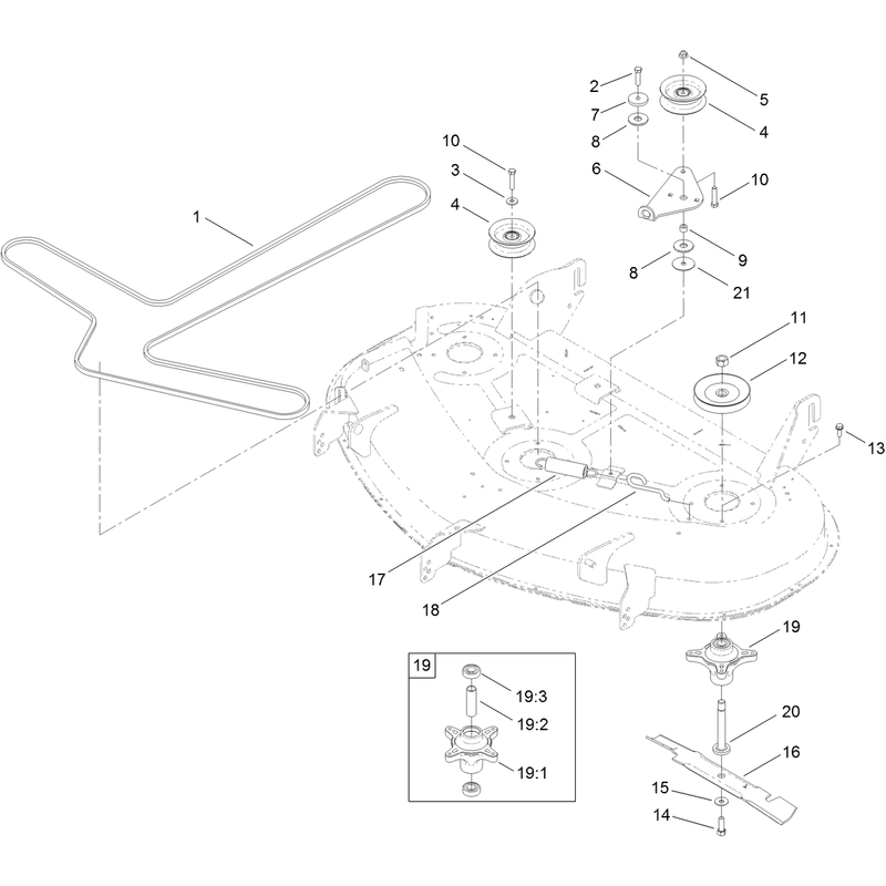 50 Inch Deck Belt, Spindle and Blade Assembly