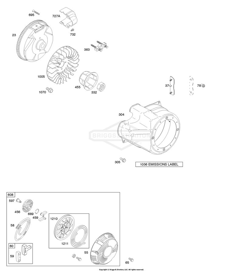 Blower Housing/Shrouds, Flywheel, Rewind Starter