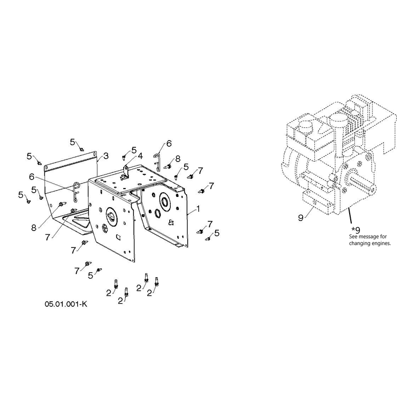 CHASSIS, ENGINE AND PULLEYS