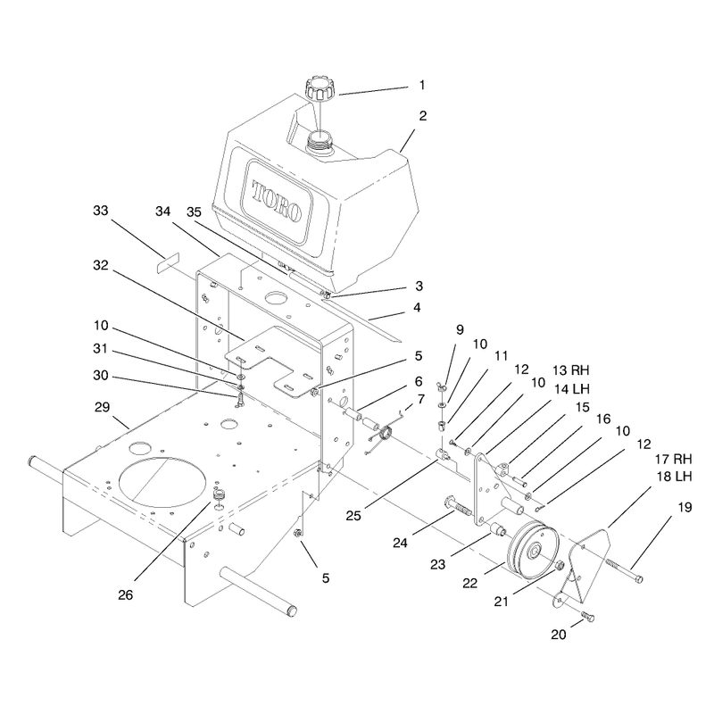 Fuel Tank and Idler Bracket Assembly
