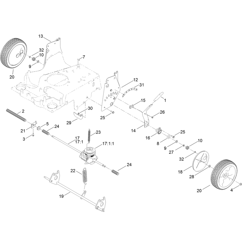 Transmission Rear Wheel and Height of Cut Assembly