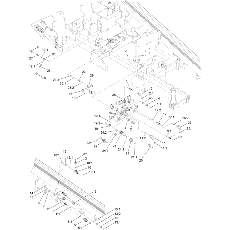 4 Section Hydraulic Valve and Fitting Assembly