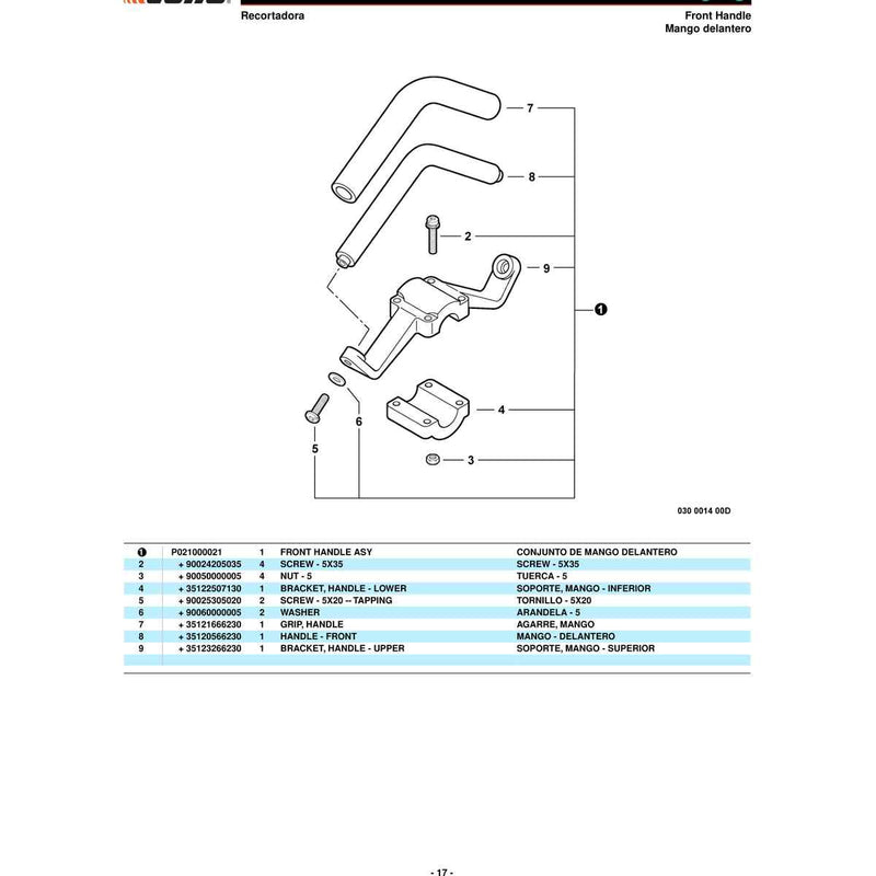 Mango de control, cable del acelerador, interruptor del encendido
