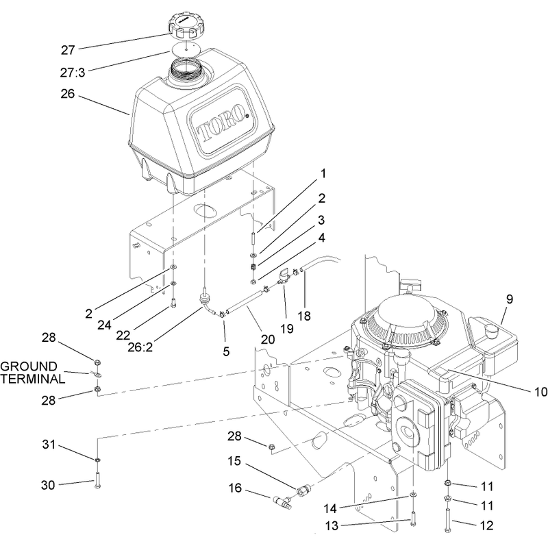 Engine and Fuel Tank Assembly