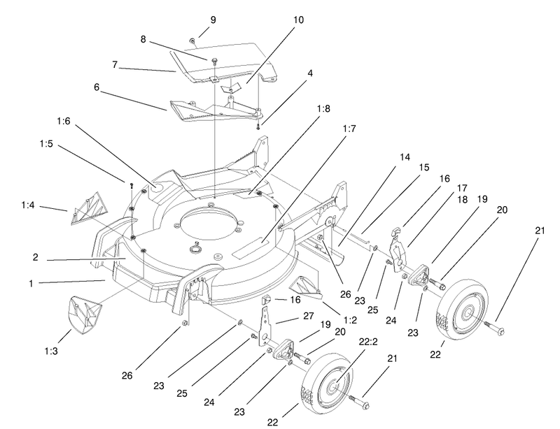 Housing Handle Brackets and Wheel Assembly
