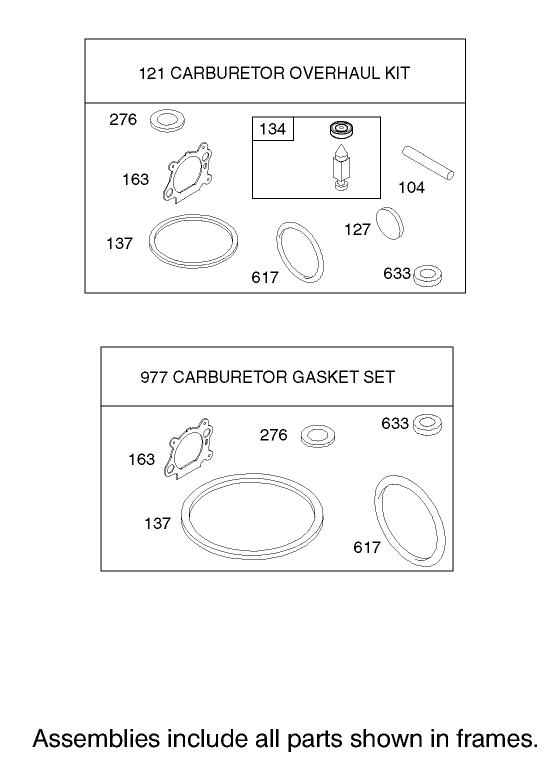 Carburetor Overhaul Kit Assembly Engine Briggs and Stratton Model 124K02 0110 B1