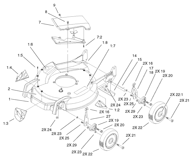 Housing Handle Bracket and Wheel Assembly