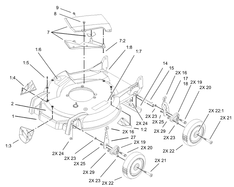Housing Handle Bracket and Wheel Assembly