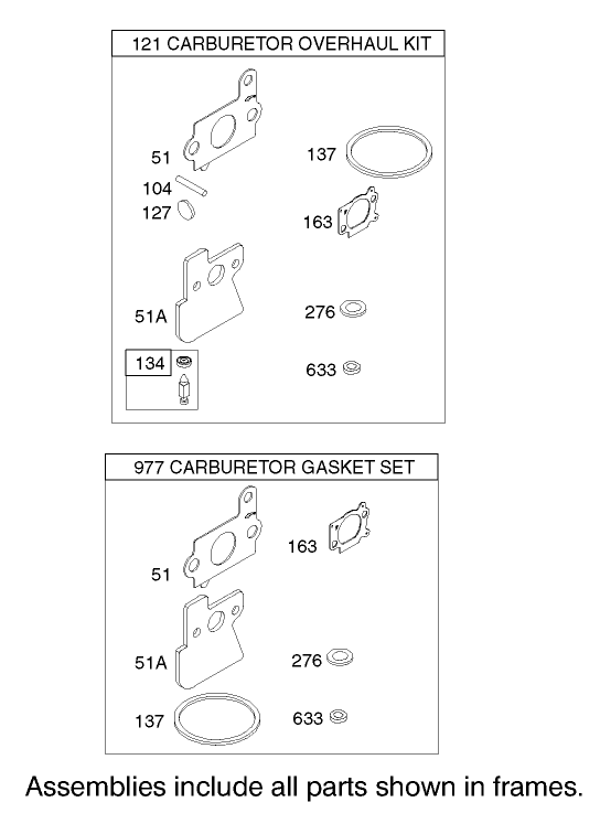 Carburetor Overhaul Kit Assembly Engine Briggs and Stratton Model 122602 0111 E1