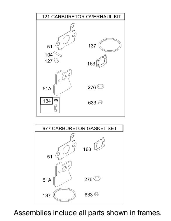 Carburetor Overhaul Kit Assembly Briggs and Stratton Model 122602 0111 E1