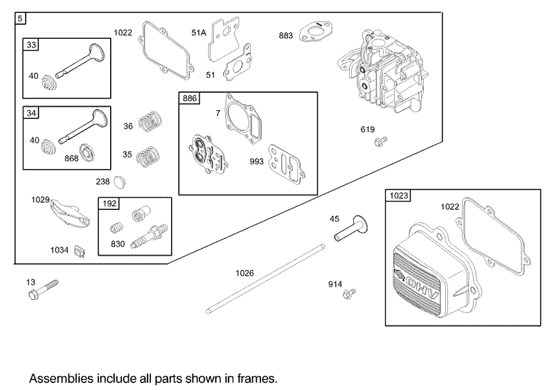 Cylinder Head Assembly Briggs and Stratton Model 122602 0111 E1