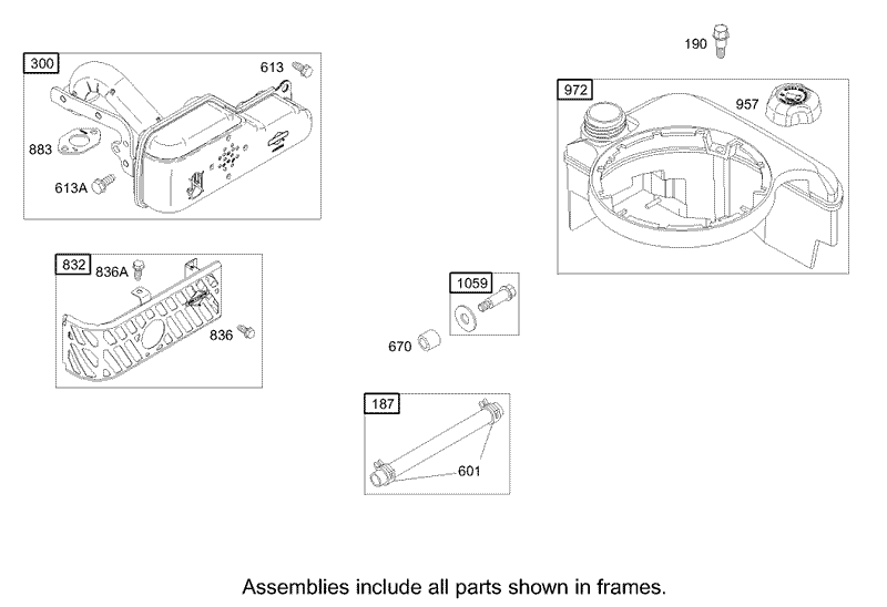 Muffler and Fuel Tank Assembly Briggs and Stratton Model 122602 0111 E1