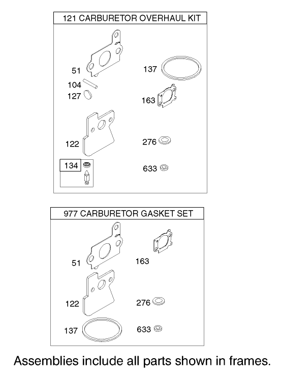 Carburetor Overhaul Kit Assembly Engine Briggs and Stratton Model 122607 0118 E1