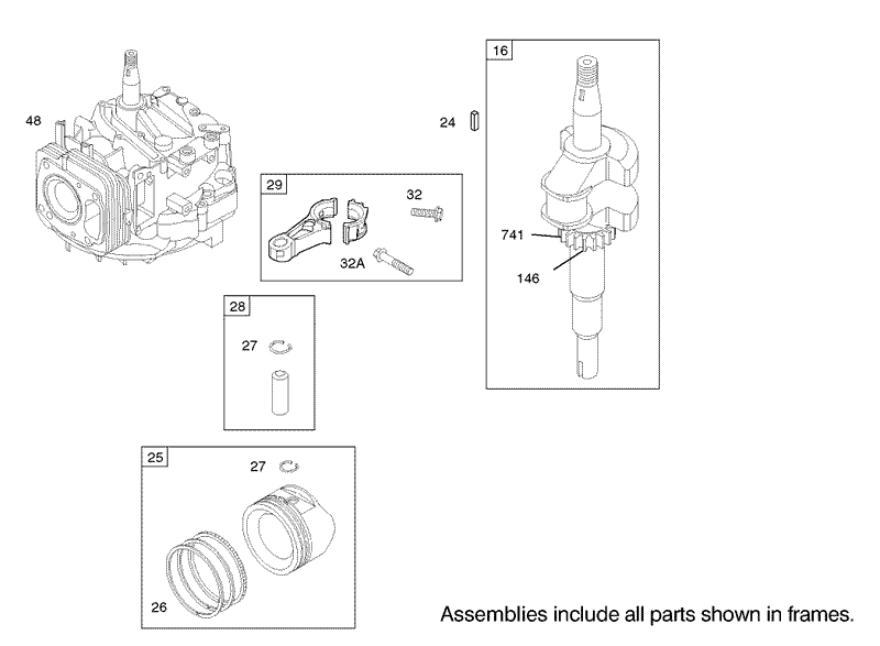 Crankshaft Assembly Engine Briggs and Stratton Model 122607 0118 E1