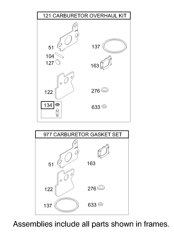Carburetor Overhaul Kit Assembly Briggs and Stratton Model 122607 0118 E1