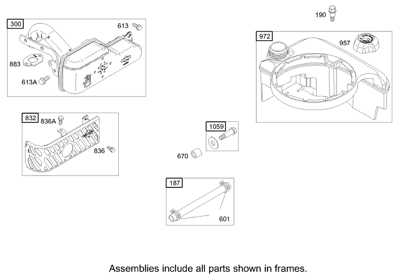 Muffler and Fuel Tank Assembly Briggs and Stratton Model 122607 0118 E1