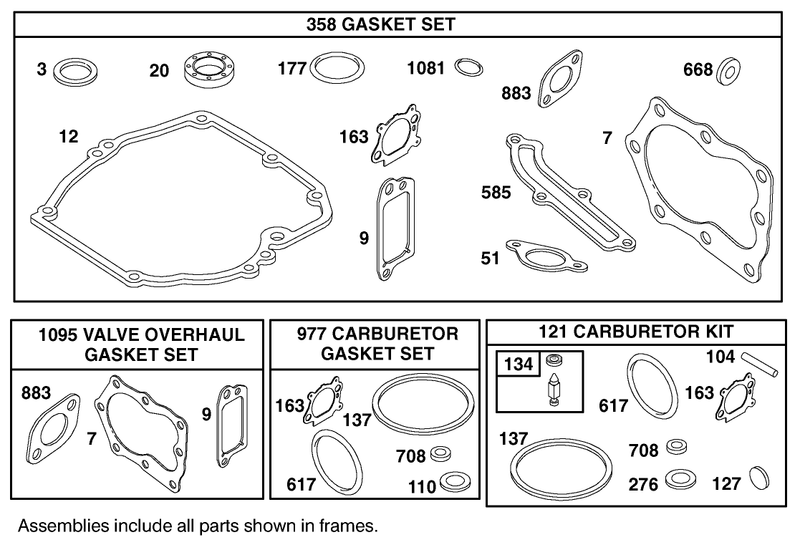Gasket Sets and Carburetor Kit Assemblies Briggs and Stratton 12h807 1775 E1