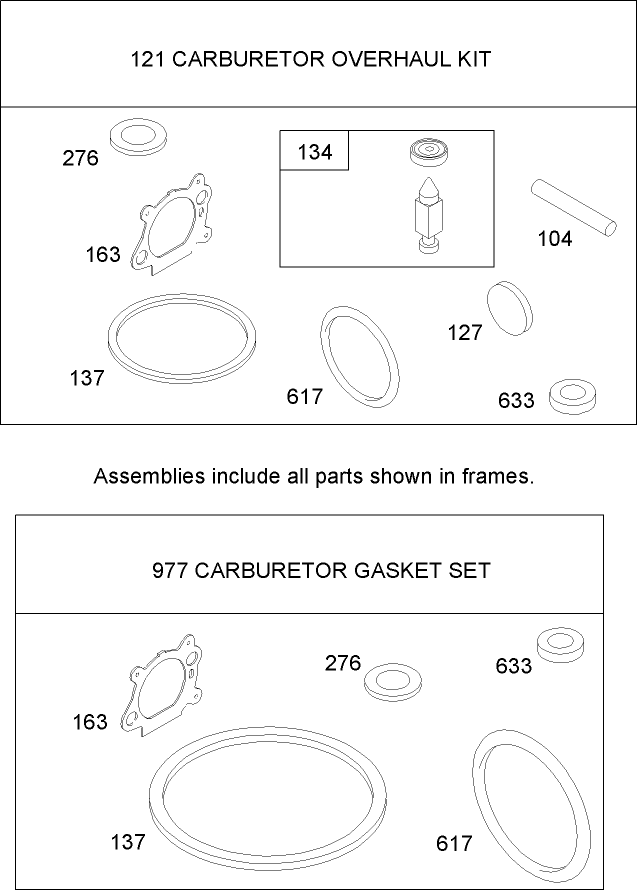 Carburetor Overhaul Kit Assembly Briggs and Stratton 125K02 0202 E1