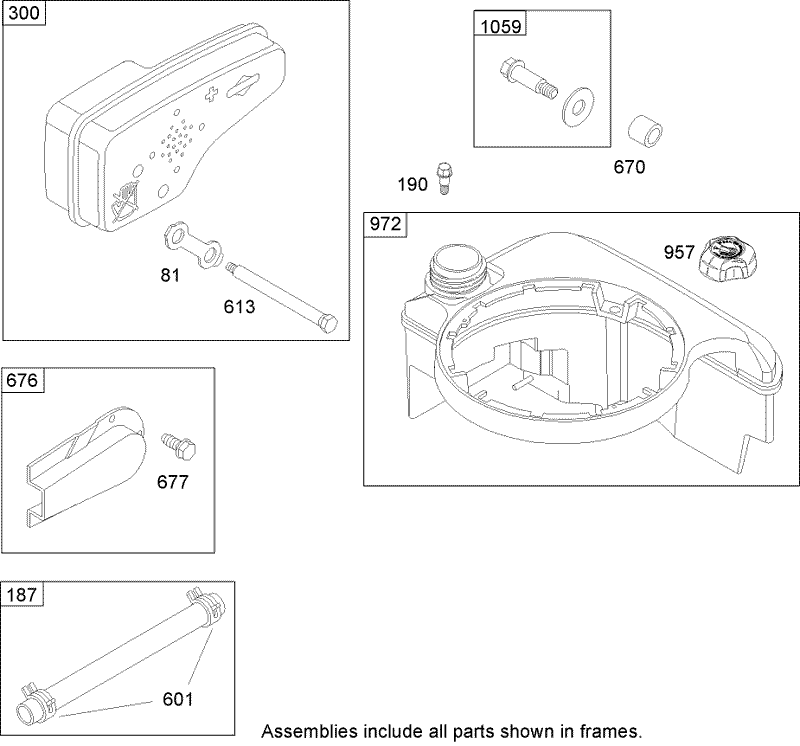 Muffler and Fuel Tank Assembly Briggs and Stratton 125K02 0202 E1