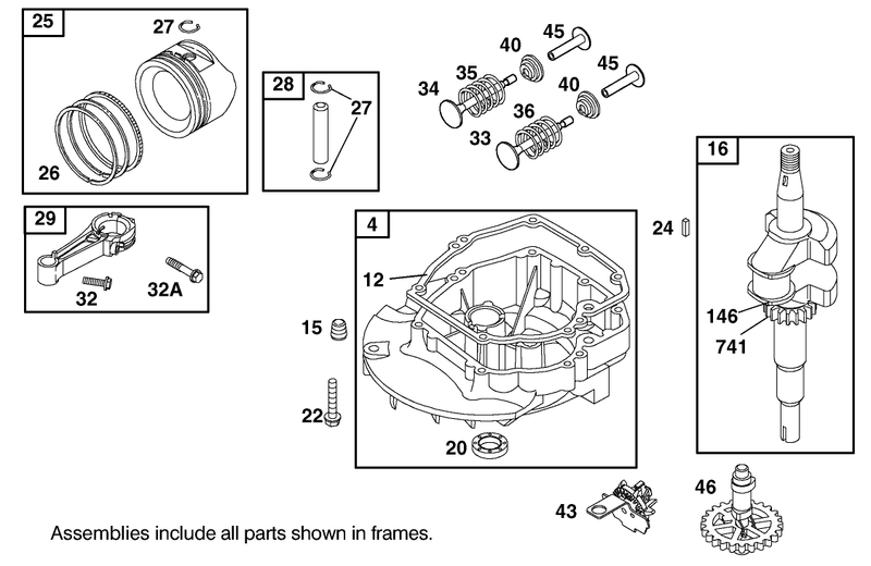 Crankcase Crankshaft Piston And Valve Assemblies Briggs And Stratton Model 12j805 2370 B1