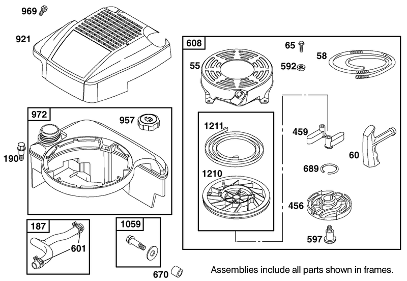 Housing Starter And Fuel Tank Assemblies Briggs And Stratton Model 12j805 2370 B1