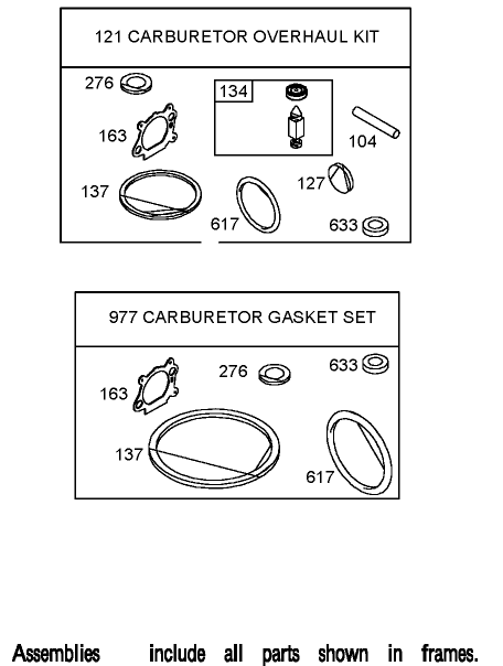 Carburetor Overhaul Kit Assembly Briggs and Stratton 125K05 0186 E1